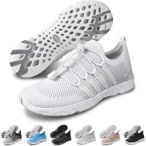 imageSEEKWAY Mens Womens Water Shoes Quick Dry Aqua Shoes Barefoot for Beach Surf Hiking Pool Water Sports1aknit White
