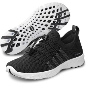 imageSEEKWAY Mens Womens Water Shoes Quick Dry Aqua Shoes Barefoot for Beach Surf Hiking Pool Water Sports1gblack White
