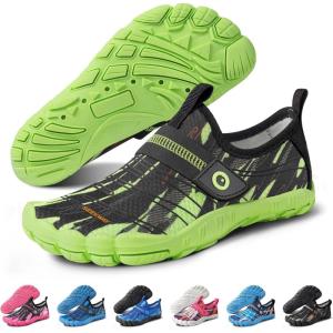 imageSEEKWAY Barefoot Water Shoes for Kids  Wide Toe Box and QuickDry Sand Shoes Toddler for Hiking Swim Beach Pool Kayak Sport Accessories Camping Essentials MustHaves for Boys Girls Sizes1dblack Green