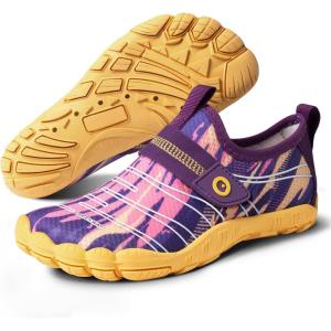 imageSEEKWAY Barefoot Water Shoes for Kids  Wide Toe Box and QuickDry Sand Shoes Toddler for Hiking Swim Beach Pool Kayak Sport Accessories Camping Essentials MustHaves for Boys Girls Sizes2eyellow Purple