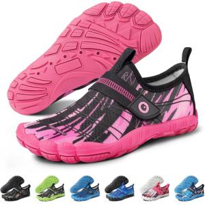 imageSEEKWAY Barefoot Water Shoes for Kids  Wide Toe Box and QuickDry Sand Shoes Toddler for Hiking Swim Beach Pool Kayak Sport Accessories Camping Essentials MustHaves for Boys Girls Sizes1bblack Pink