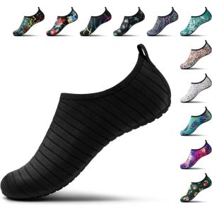 imageSEEKWAY Water Shoes Barefoot Aqua Socks QuickDry Non Slip Shoes for Beach Swim Pool River Boating Surf Women Men SK0021astripe Black2