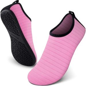 imageSEEKWAY Water Shoes Barefoot Aqua Socks QuickDry Non Slip Shoes for Beach Swim Pool River Boating Surf Women Men SK0021estripe Pink2