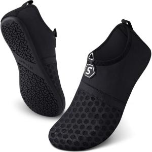 imageSEEKWAY Water Shoes QuickDry Aqua Socks Barefoot Slipon for Beach Pool Swim River Yoga Lake Surf Women Men SK0011asplice Black