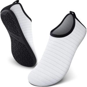 imageSEEKWAY Water Shoes QuickDry Aqua Socks Barefoot Slipon for Beach Pool Swim River Yoga Lake Surf Women Men SK0013cstripe White