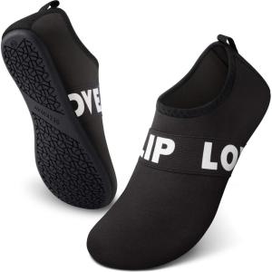 imageSEEKWAY Water Shoes QuickDry Aqua Socks Barefoot Slipon for Beach Pool Swim River Yoga Lake Surf Women Men SK0016cbelt B1ack White