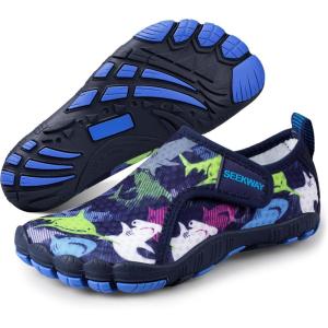 imageSEEKWAY Barefoot Water Shoes for Kids  Wide Toe Box and QuickDry Sand Shoes Toddler for Hiking Swim Beach Pool Kayak Sport Accessories Camping Essentials NonSlip for Boys Girls Sizes2d108 Blue Shark