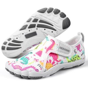 imageSEEKWAY Barefoot Water Shoes for Kids  Wide Toe Box and QuickDry Sand Shoes Toddler for Hiking Swim Beach Pool Kayak Sport Accessories Camping Essentials NonSlip for Boys Girls Sizes3c113 White Dinosaur