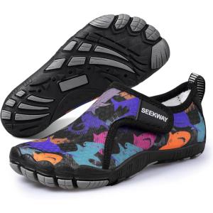 imageSEEKWAY Barefoot Water Shoes for Kids  Wide Toe Box and QuickDry Sand Shoes Toddler for Hiking Swim Beach Pool Kayak Sport Accessories Camping Essentials NonSlip for Boys Girls Sizes2c107 Black Shark