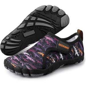 imageSEEKWAY Barefoot Water Shoes for Kids  Wide Toe Box and QuickDry Sand Shoes Toddler for Hiking Swim Beach Pool Kayak Sport Accessories Camping Essentials NonSlip for Boys Girls Sizes2f110 Purple Shark