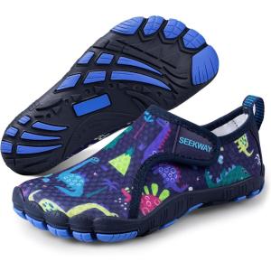 imageSEEKWAY Barefoot Water Shoes for Kids  Wide Toe Box and QuickDry Sand Shoes Toddler for Hiking Swim Beach Pool Kayak Sport Accessories Camping Essentials NonSlip for Boys Girls Sizes3a111 Blue Dinosaur