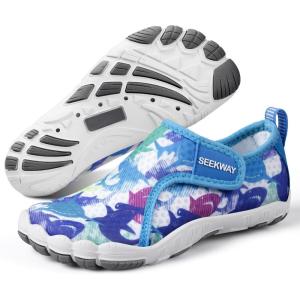 imageSEEKWAY Barefoot Water Shoes for Kids  Wide Toe Box and QuickDry Sand Shoes Toddler for Hiking Swim Beach Pool Kayak Sport Accessories Camping Essentials NonSlip for Boys Girls Sizes2e109 Blue Shark