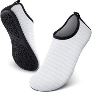 image:imageSEEKWAY Water Shoes Women Men Adult QuickDry Aqua Socks Barefoot Non Slip for Beach Swim River Pool Lake surf Black SK002U1dstripe White2